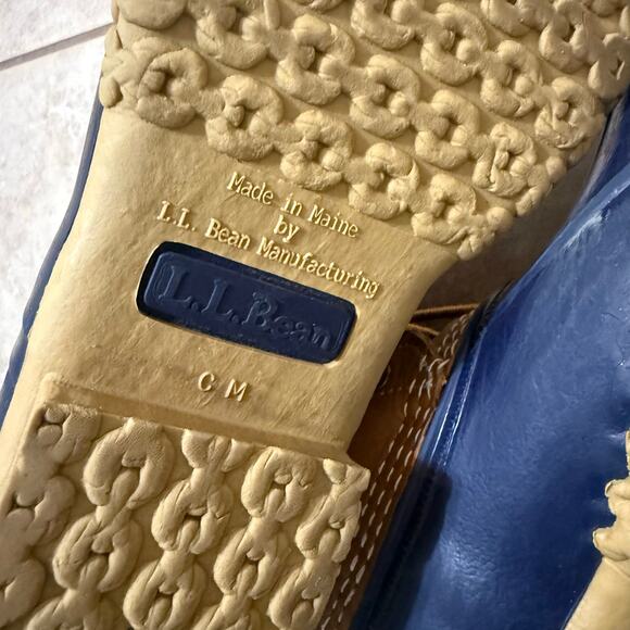 L.L. Bean Womens Duck Boots Tan Blue Leather Waterproof Snow Ankle Boots Size 7M - Picture 13 of 14
